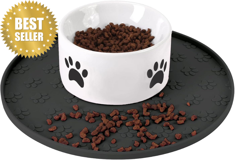 Black Silicone Pet Feeding Mat, Waterproof Dog Cat Food Tray with Raised Edge, S