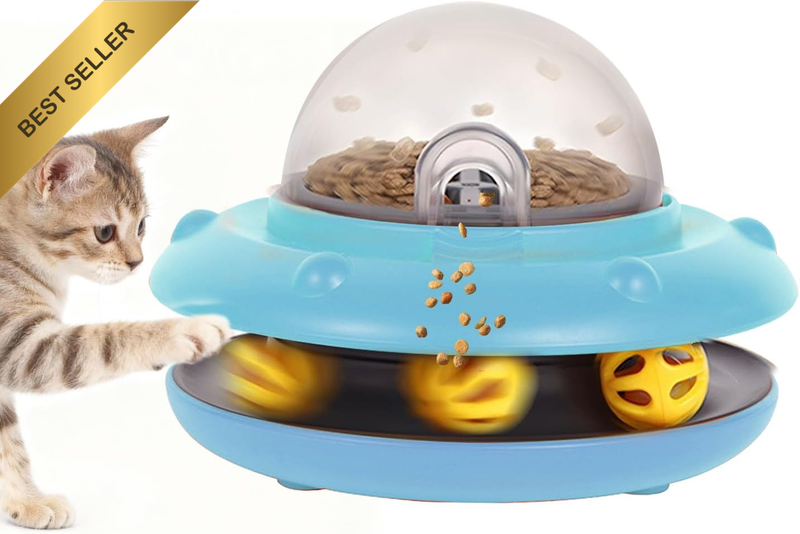 Electric Interactive Cat Toy Feeder Bell Ball Track USB-C Rechargeable Blue