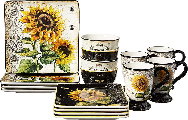 French Sunflower 16 Pc. Dinnerware Set, Service for 4, Multi