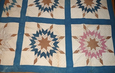 GREAT PRIMITIVE ANTIQUE/VINTAGE CUTTER STAR QUILT! BLUE BROWN