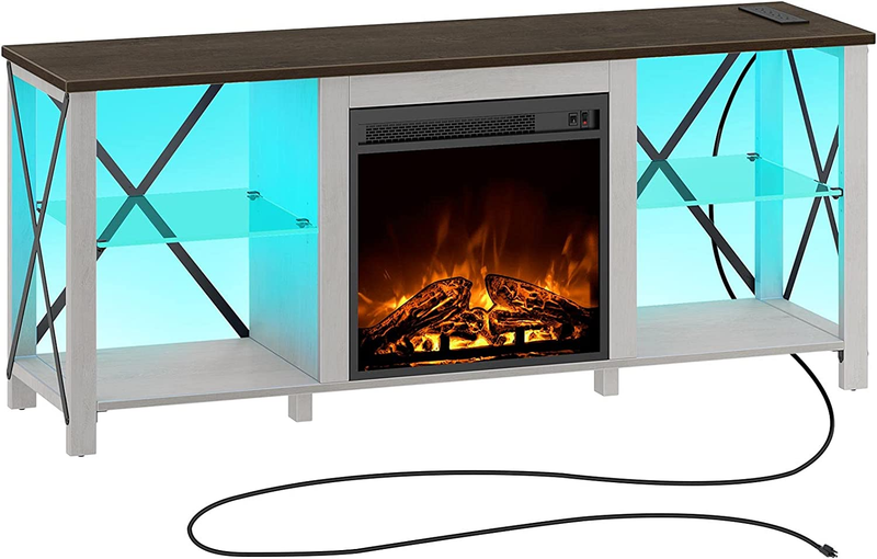 55" With Led Lights And Power Outlets, Entertainment Center 