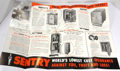 Vintage 1958 Sentry Safe Fold-Out Brochure Poster Ad Home Security Vaults Safes