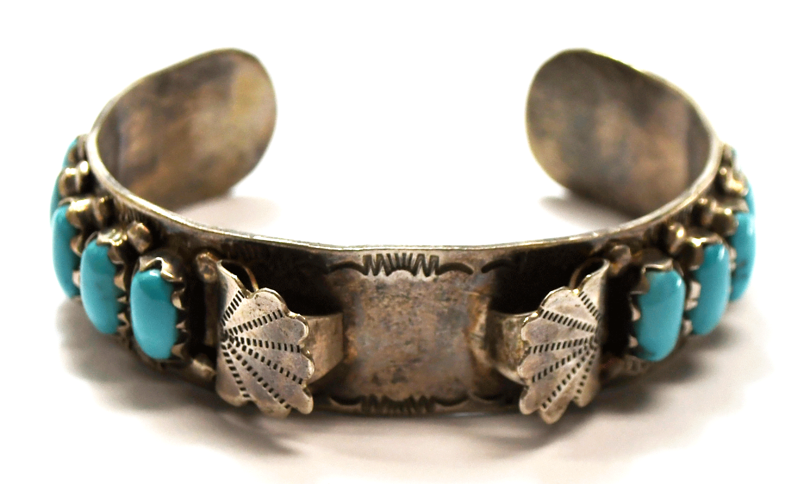 Sterling Silver Zuni C.A.Y. Turquoise Row Watch Cuff