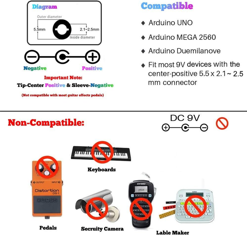 9V 1A AC DC 100V-240V Power Supply Adapter Cord for Arduino UNO R3 MEGA, US Plug