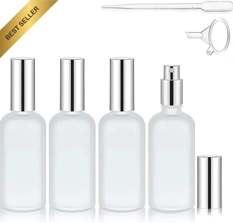Frosted Spray Bottles, 4Pcs Leak-Proof Glass Empty Bottles, Travel Fine Mist Spr