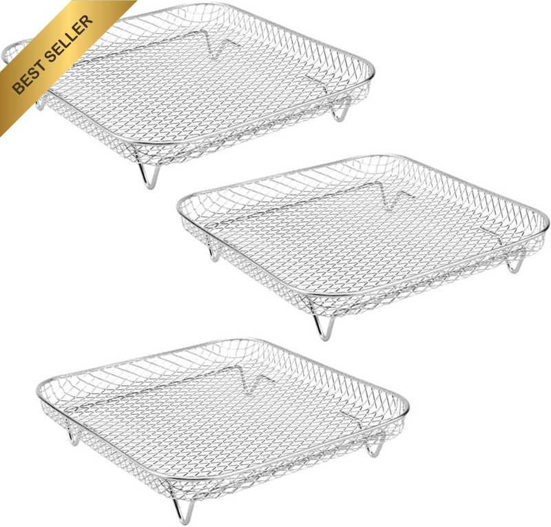 3 Tier Air Fryer Rack Stackable Dehydrator 304 Stainless Steel Square 21x21cm
