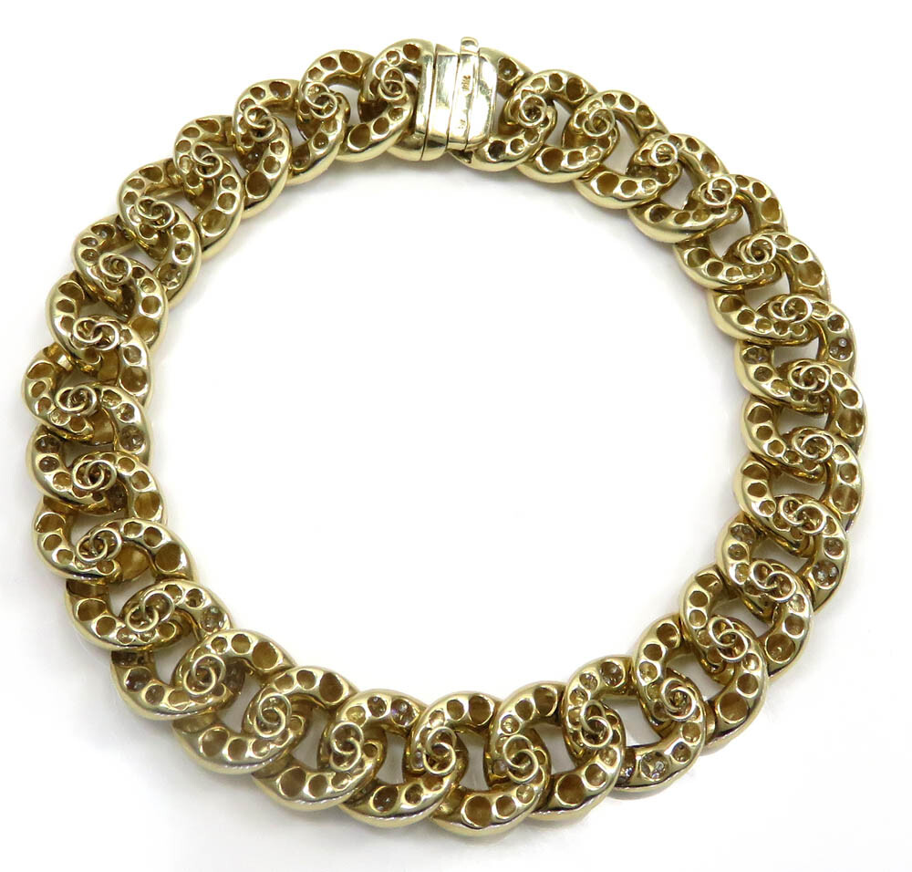 Pre-owned Online0369 1ct Cubic Zirconia Mens Miami Cuban Link Bracelet Silver Yellow Gold Plated In White