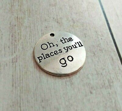 Quote Charm Antiqued Silver Word Pendant Oh the Places You'll Go