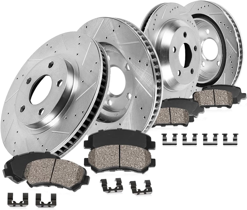 Front Rear Drilled Brake Pads + Hardware Brake Kit for 2002 2003 2004 Honda CR-V