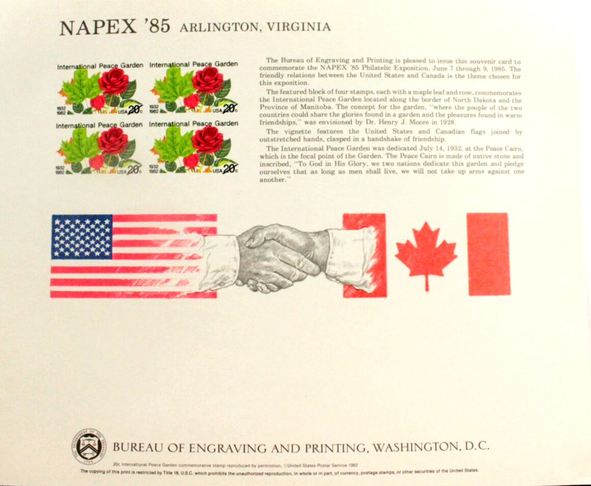 1985 Arlington Virginia Napex 85 Bureau of Engraving Souvenir Card B80 ST1395