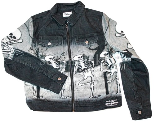 Disney Parks Skeleton Dance Halloween Black Denim Jacket