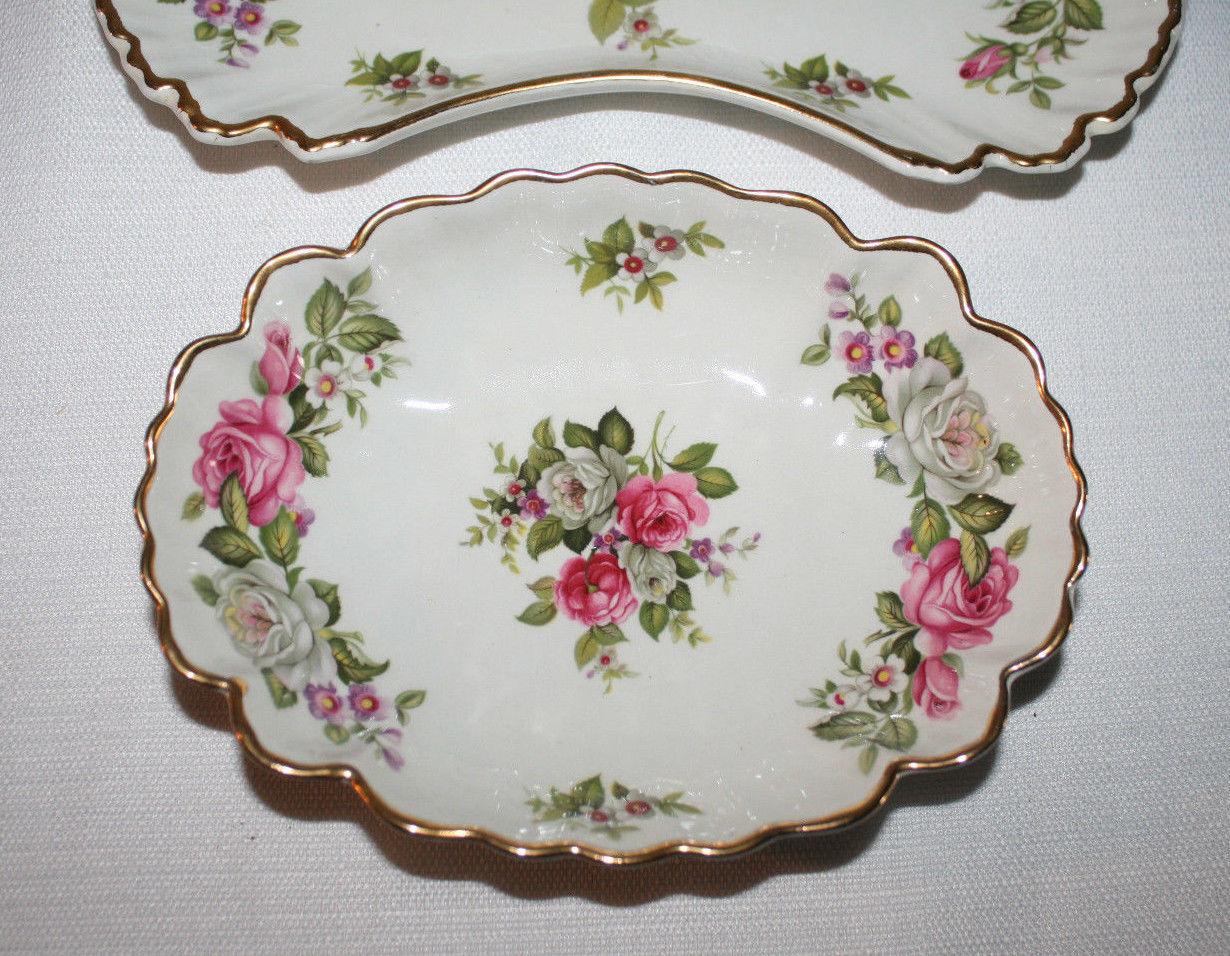 VINTAGE OLD FOLEY 2 JAMES KENT STAFFORDSHIRE HARMONY ROSE PLATER & SMALL DISH