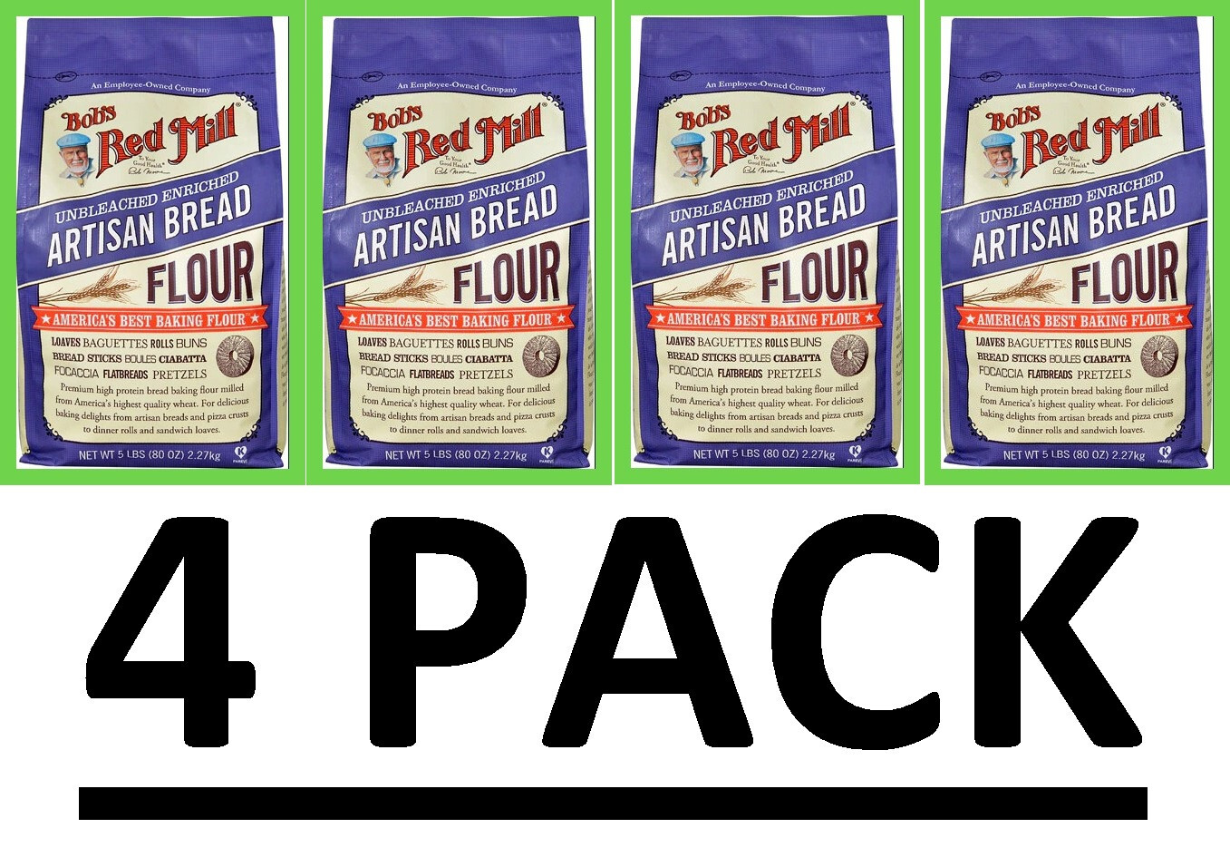 4 PACK - Bob's Red Mill Artisan Bread Flour - 5 lb (80 Ounces)  - Total 20 lb