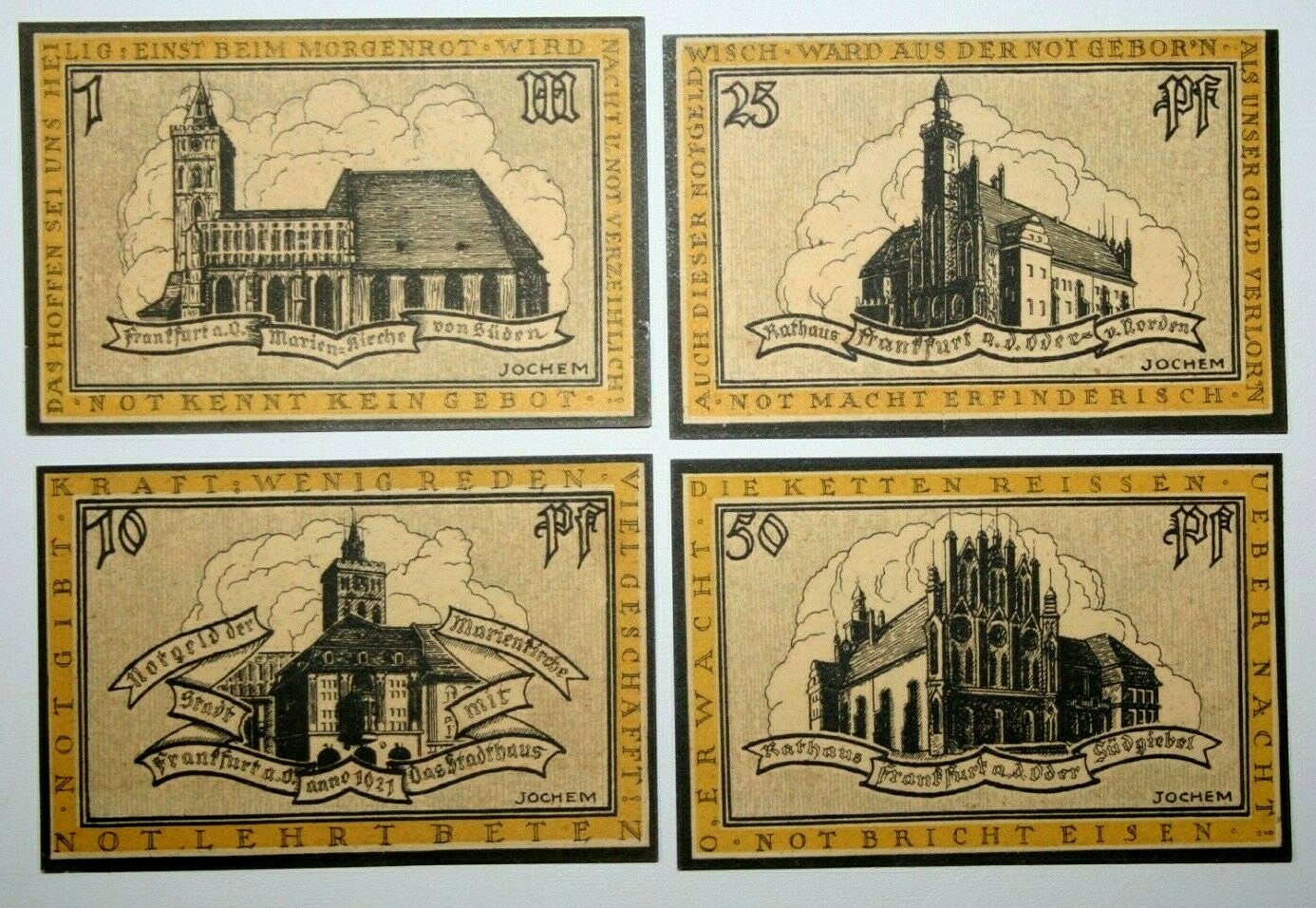 1918 -1920 Frankfurt Germany 4 Emergency Notes - 10 25 50 100 Pfennig