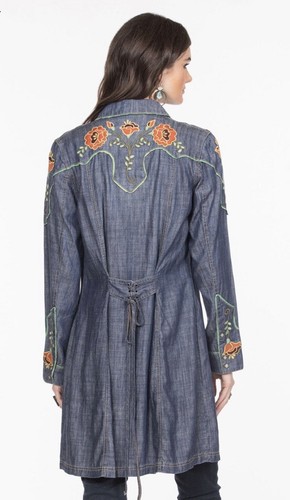 Pre-owned Double D Ranch Womens “everybodys Talkin” Denim Long Jacket Size S In Blue