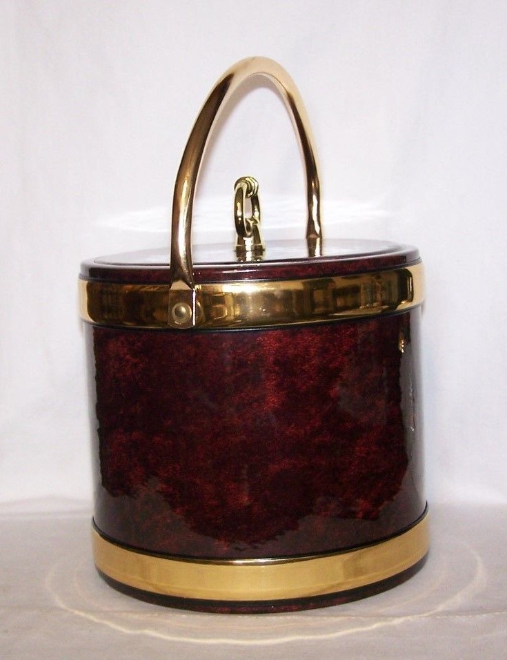 Vintage Kraftware Leatherette Ice Bucket Gold Tone Trim Excellent Marked