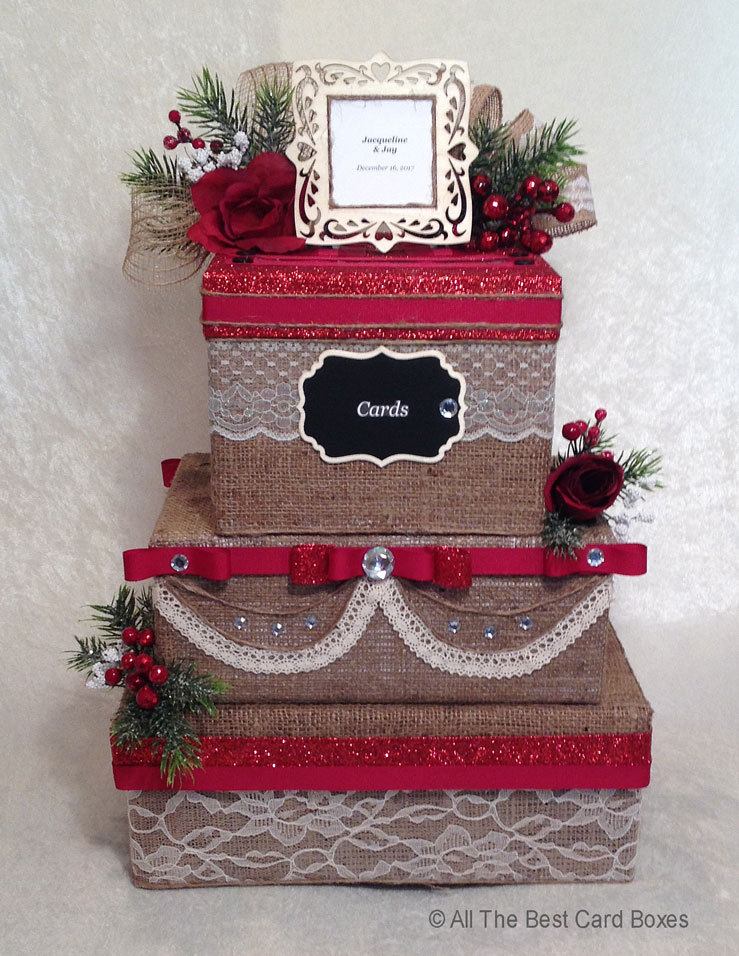 Rustic Winter Wedding Card Box,Christmas,Beige,Cake,Fabric,Wedding,burlap,red