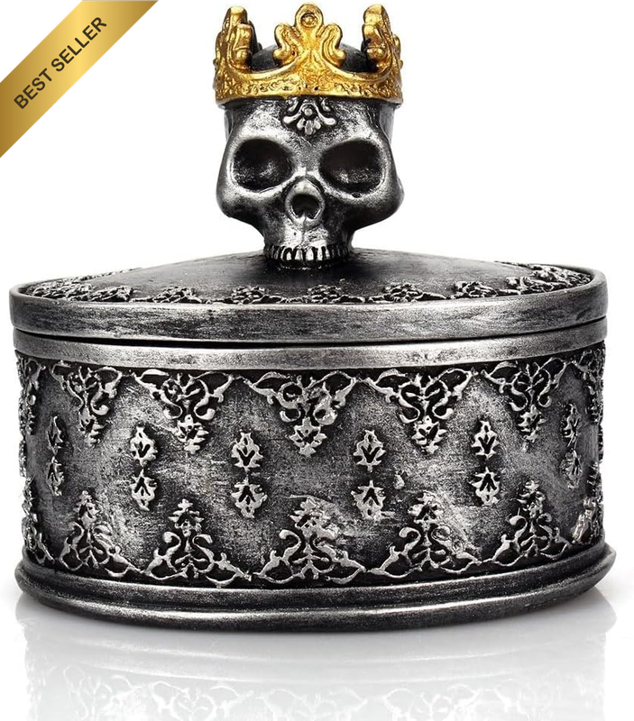 Skeleton Head Black Skull Jewelry Box Holder Organizer with Crown Halloween Skel