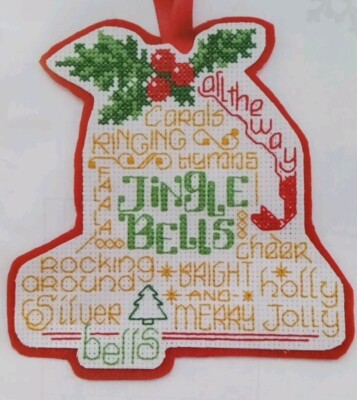 Cross Stitch ''JINGLE BELLS'' pattern ~ Christmas, holly, silver, merry