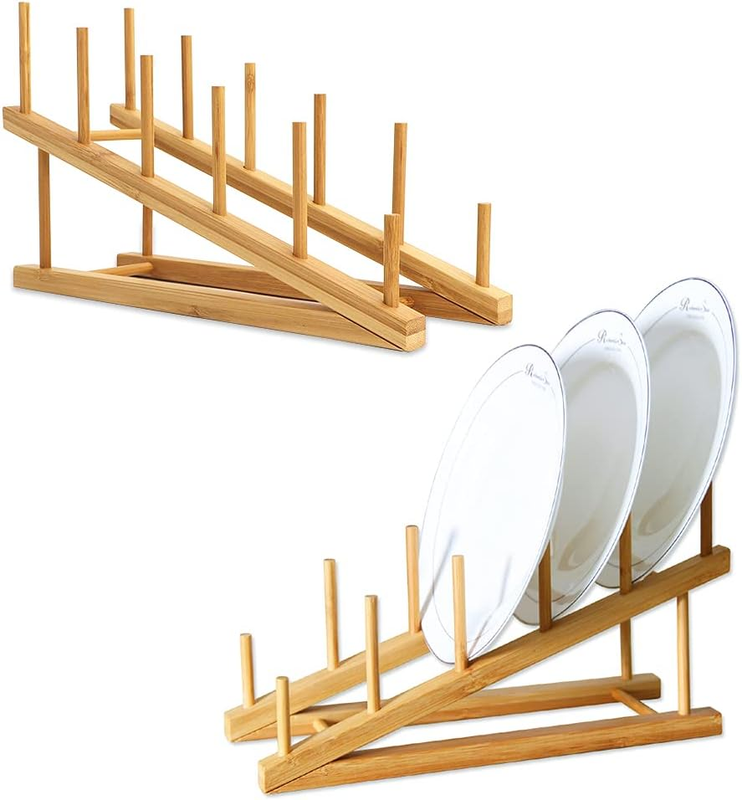 Wooden Dish Rack Bamboo Drying Rack Stand Pot Lid Holder Kitchen Cabinet Organiz