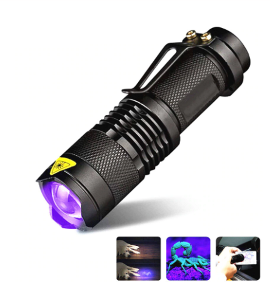UV Lampe LED  Taschenlampe 395 nm 3 Modi Zoom  Scorpion Bernstein Schwarzlicht