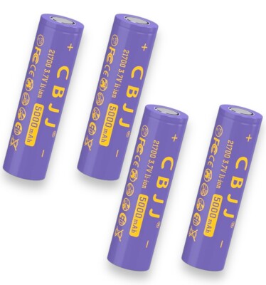 4 Pack 3.7v Rechargeable Battery 5000mAh PURPLE Button Top for Flashlights Etc 