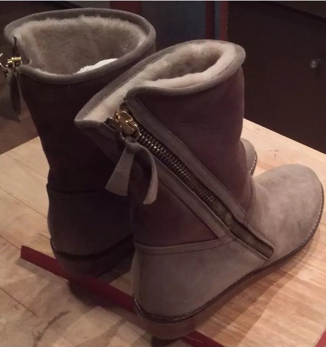 Napoleoni Suede Shearling Boots Lined Warm Winter Mid Calf Rubber Sole Size 9.5