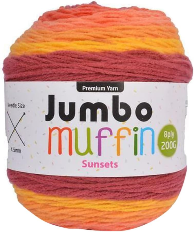Premium 8-Ply Jumbo Muffin Knitting Yarn 200 G, Sunsets