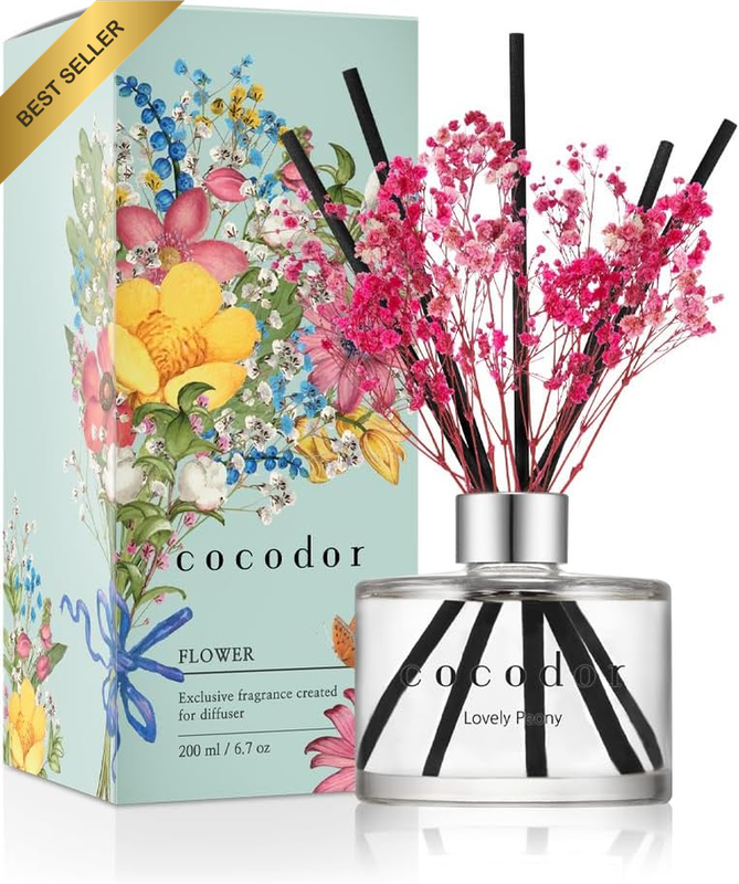 COCODOR Flower Reed Diffuser Set / 6.7Oz / Lovely Peony/Scent Diffuser with Stic
