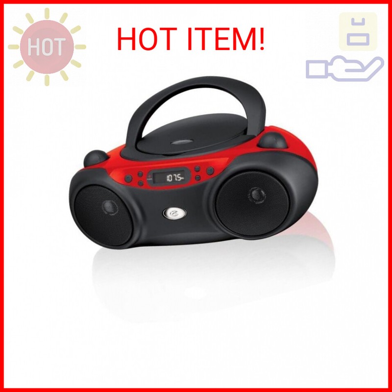 GPX, Inc. Portable Top-Loading CD Boombox with AM/FM Radio and 3.5mm Line In for