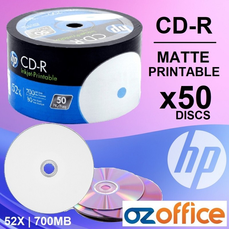 Premium 50 X Hp Cd Inkjet Matte Printable Blank Cd-R 52x 700mb Blank Cd Discs
