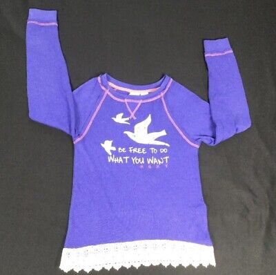 Roxy Girl Purple Print Botton Lace Long Sleeve Top Size L