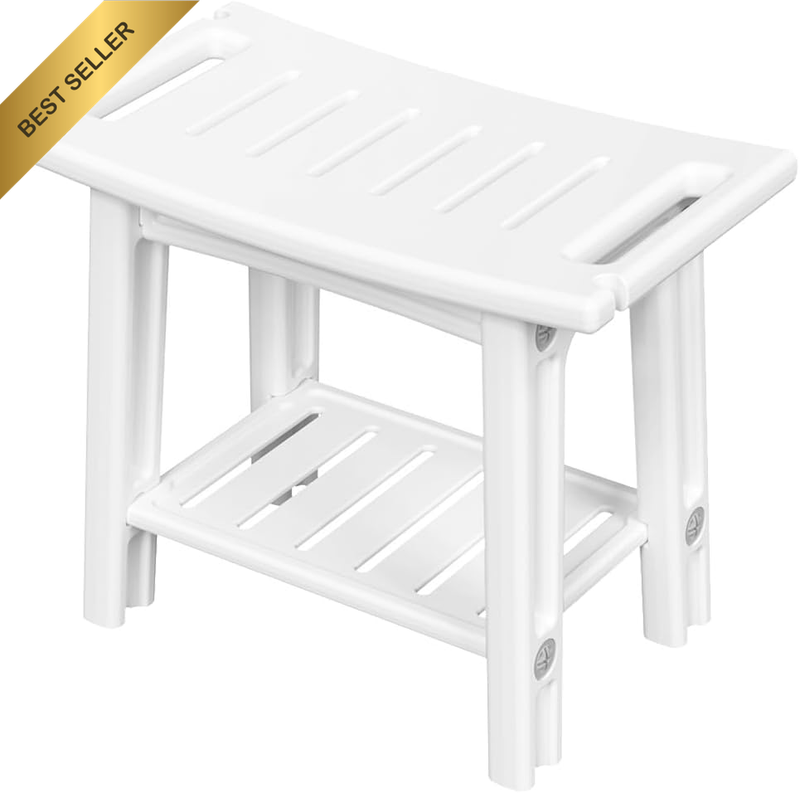 2-Tier Shower Bench, with Storage Shelf, Spa Bath Shower Stool, Waterproof Bath