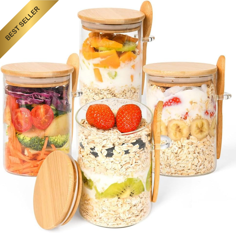 Overnight Oat Container with Lid and Spoon,4 Pack (500Ml) Overnight Oats Contain