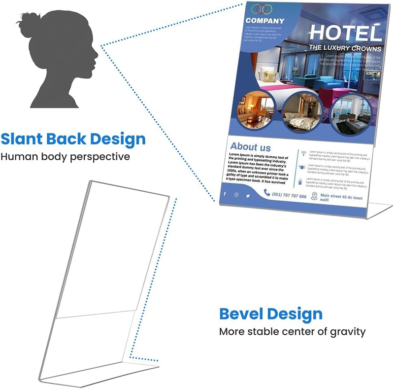Acrylic Slanted Sign Holder 4 x 6,10 Pack Clear Plastic Table Display Vertical D