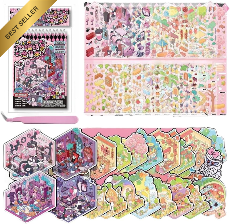 20 Sets DIY 3D Stickers Scene,3D Mini House Stickers Book for Adults with Tweeze