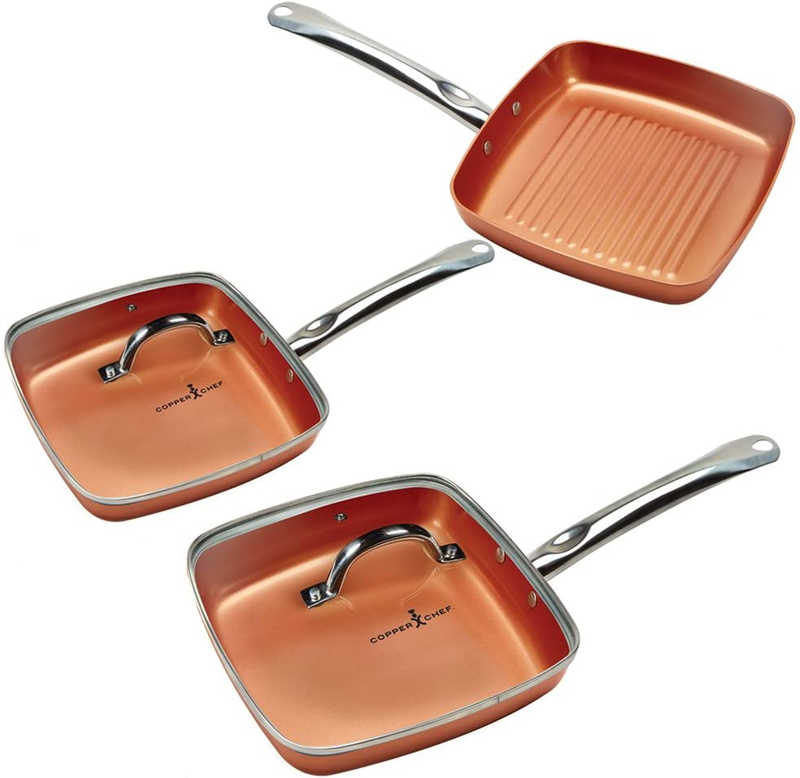 5-piece Set, 8 Inch Griddle Pan, 9.5 Inch Grill Pan, 11