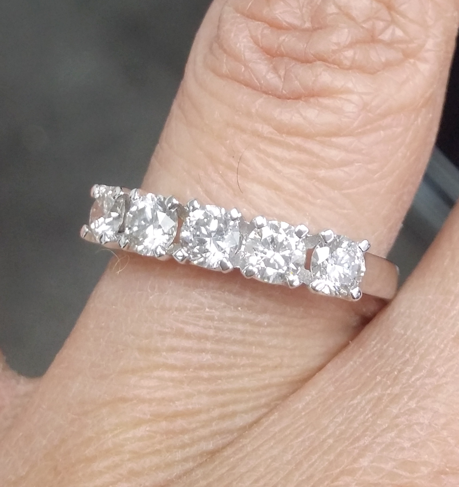 Pre-owned Handmade Steal Deal 1.05 Carat Natural Diamond Five Stones Wedding Band Ring 14k Gold In White