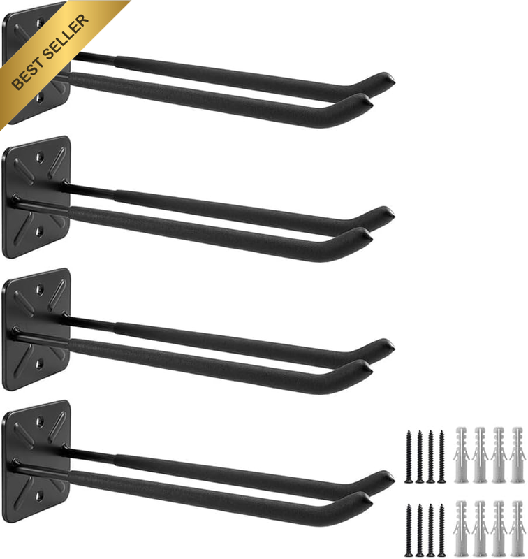 4-Piece Wall-Mounted Double-Layer Long Pole Skateboard Hooks, Ski and Surfboard