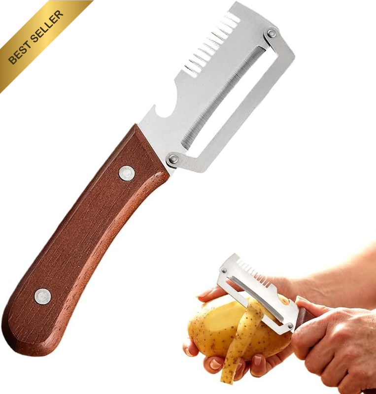 Multi-Functional Vegetable Peeler, 2026 Upgrade 2 in 1 Peeler with Wooden Handle