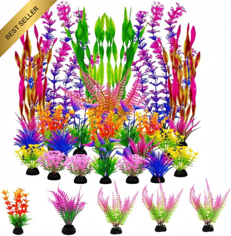 25 Pcs Large Aquarium Decorations Plants, Artificial Green Plastic Aquarium Plan