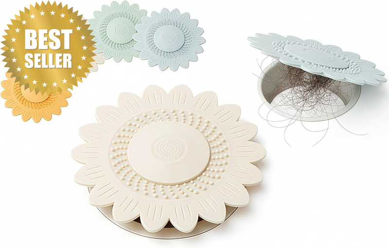 4 Pcs Silicone Shower Drain Hair Catcher, Sunflower Drain Cover for Bathroom Sin