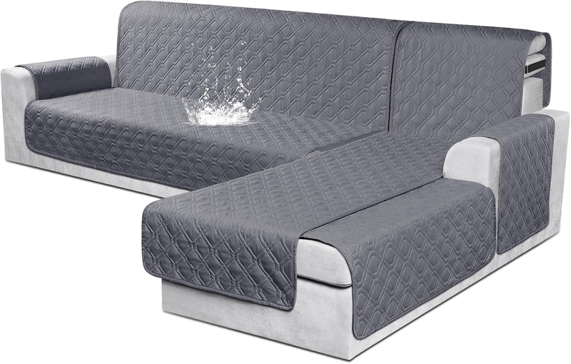 Sectional Couch Covers 100% Waterproof L Shaped Sofa Slipcover 3Pcs Reversible Chaise Lounge Cover for Sectional Sofa Furniture Protector Cover for Pets Dog Cat(Large, Dark Gray)