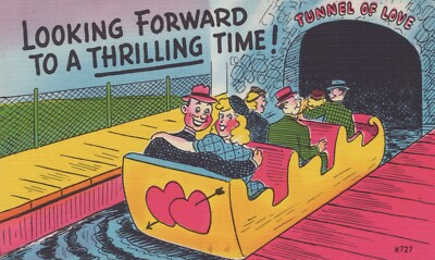 Looking Forward To A Thrilling Time Love Comic Couple Vintage Linen Postcard