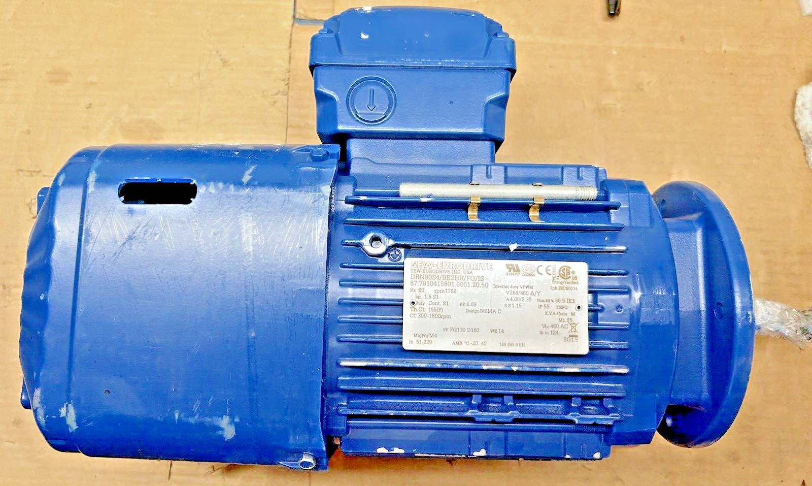 SEW EURODRIVE DRN90S4/BE2HR/FG/IS Gear Motor, 1.5 hp, 266