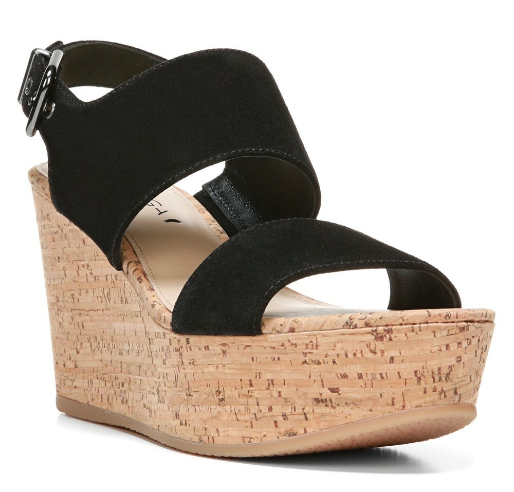 VIA SPIGA Womens 'Kezia' Black Suede Platform Wedge Sandals Sz 9 M - 231248