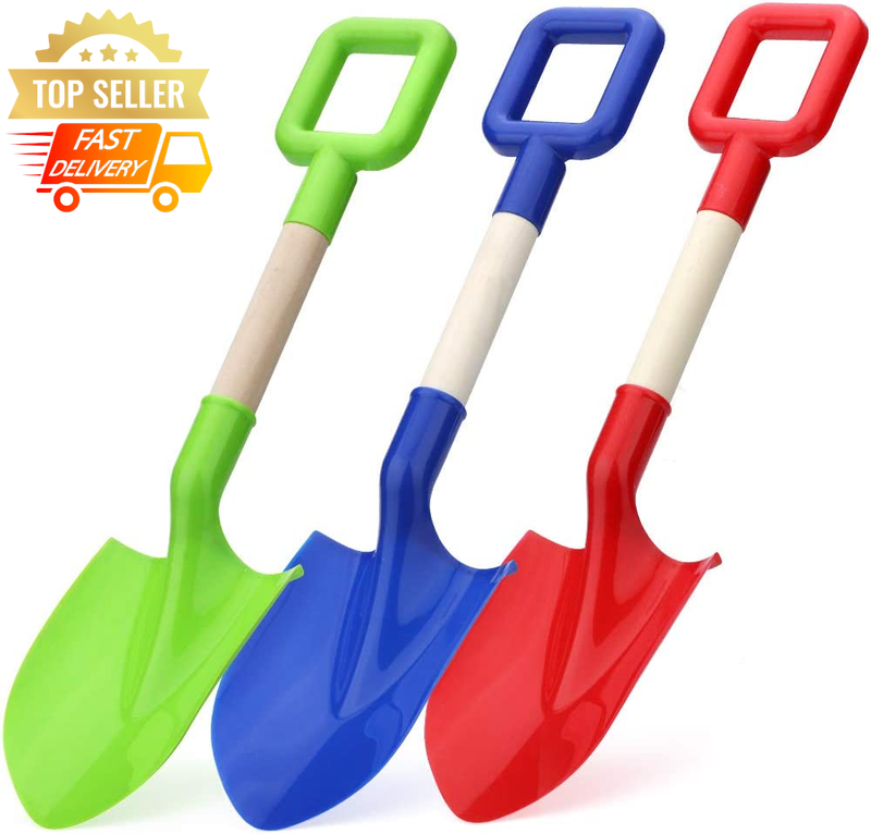 Kids Beach Shovel Set 3PC - Jumbo 40CM Sand Spades with Wooden Handles