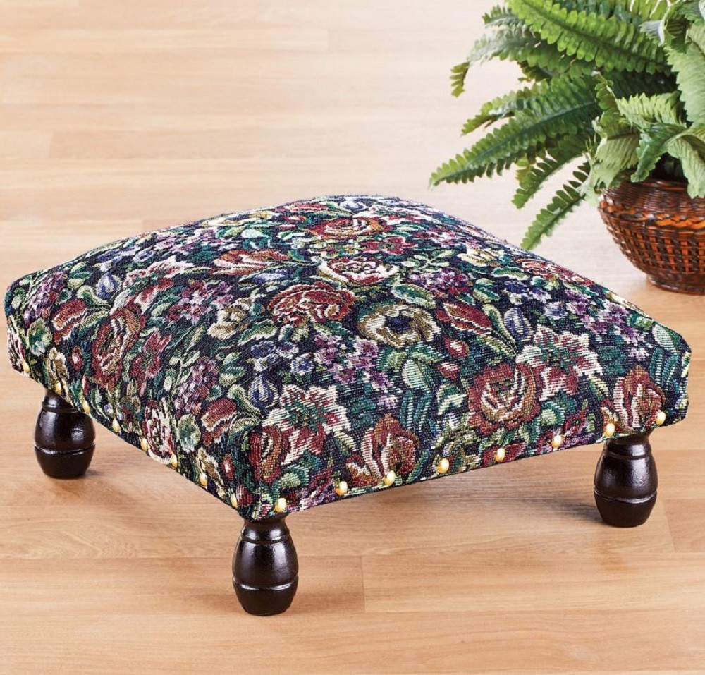 Vintage Tapestry Footstool Traditional Floral Pattern Antique Style Padded Seat