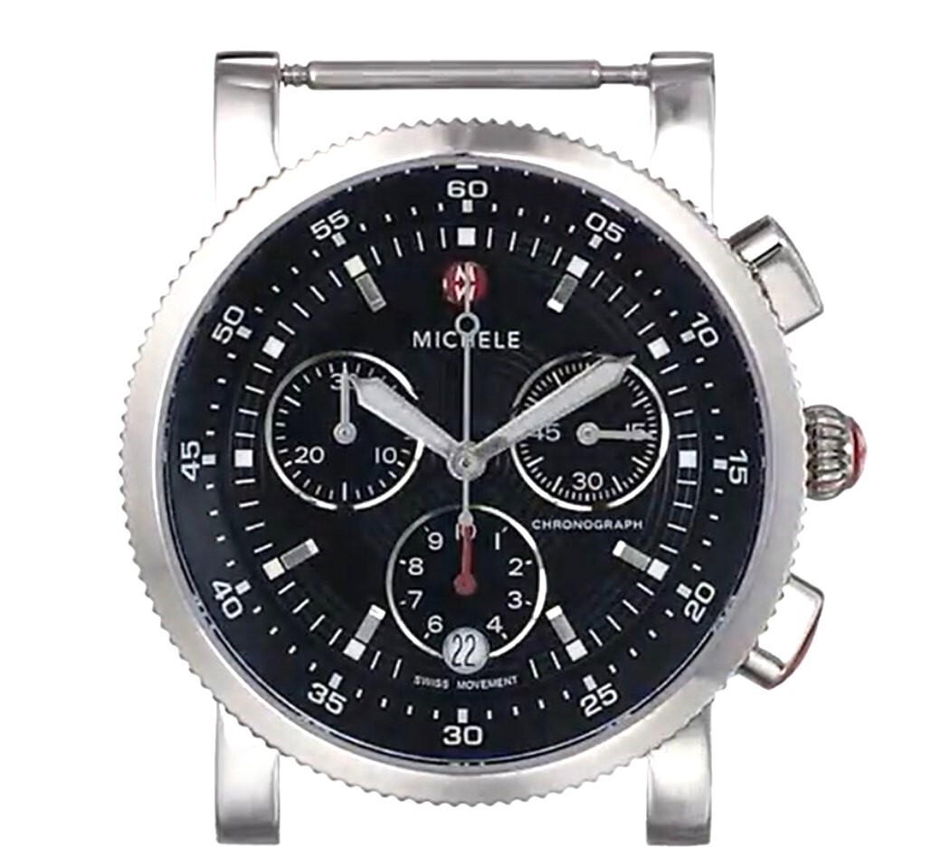 Pre-owned Michele Sport Sail Large Black Dial Stainless Steel Watch Mw01c00d9002 38mm