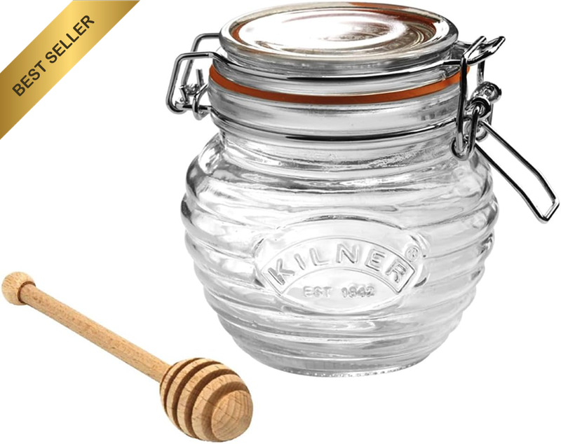 Honey Pot and Drizzler Spoon, 400Ml, Transparent 01642